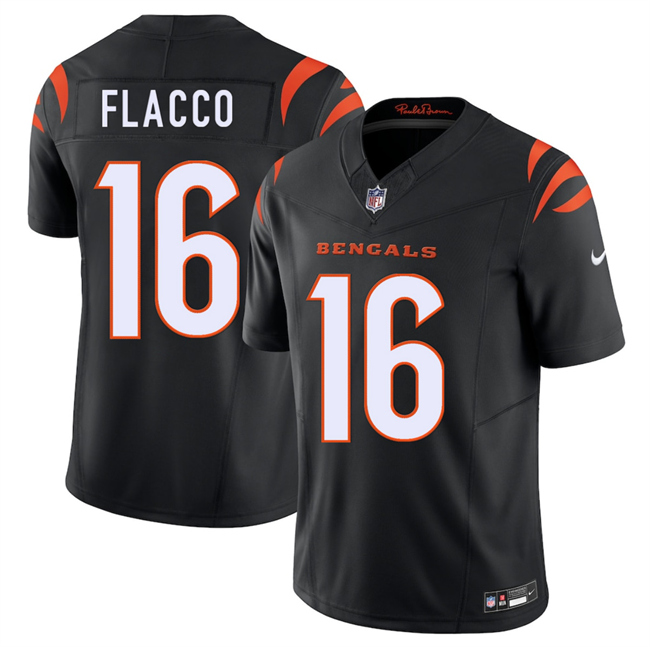 Personalized Men’s Cincinnati Bengals #16 Joe Flacco Black 2025 F.U.S.E. Untouchable Limited Stitched Football Jersey