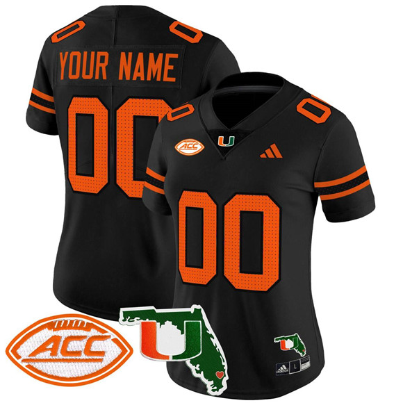 Personalized Women’s Miami Hurricanes Active Player Black 2024 F.U.S.E. Florida Patch Limited Stitched Football Jersey(Run Small)