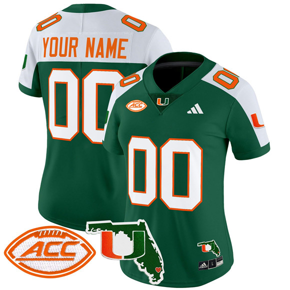 Personalized Women’s Miami Hurricanes Active Player Green Alternat 2024 F.U.S.E. Florida Patch Limited Stitched Football Jersey(Run Small)