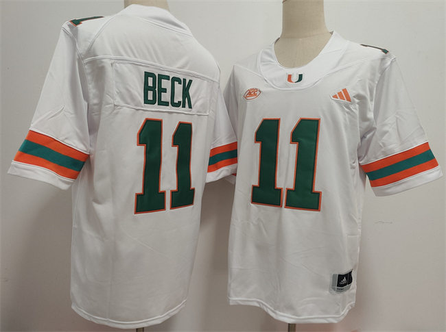 Personalized Men’s Miami Hurricanes #11 Carson Beck White Stitched Football Jersey