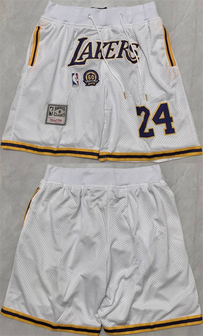 Personalized Men’s Los Angeles Lakers #24 Kobe Bryant White 2025 Shorts (Run Small)
