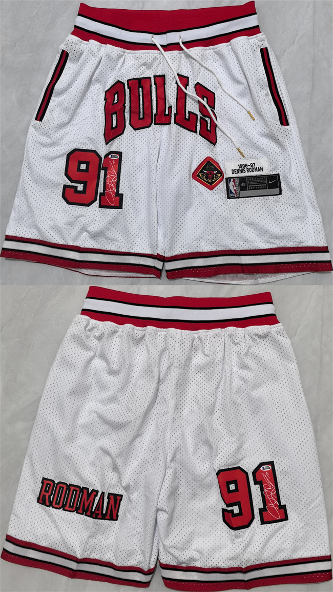 Personalized Men’s Chicago Bulls #91 Dennis Rodman White 2025 Shorts (Run Small)