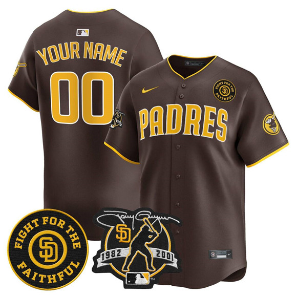 Personalized Men’s San Diego Padres Active Player Brown Tony Gwynn & Faithful Patch Limited Stitched Baseball Jersey