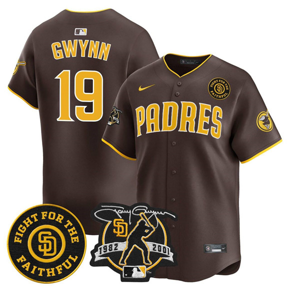 Personalized Men’s San Diego Padres #19 Tony Gwynn Brown Tony Gwynn & Faithful Patch Limited Stitched Baseball Jersey