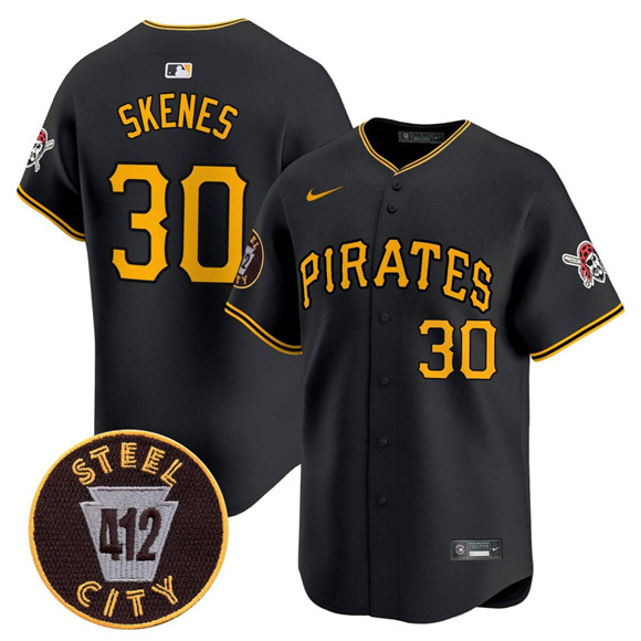 Personalized Men’s Pittsburgh Pirates #30 Paul Skenes Black 412 Patch Limited V3 Stitched Baseball Jersey