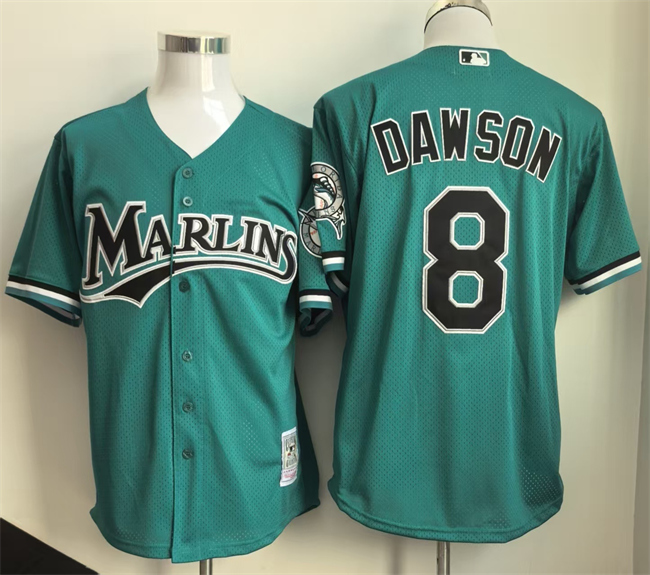 Personalized Men’s Miami Marlins #8 Andre Dawson Teal Throwback Stitched Baseball Jersey