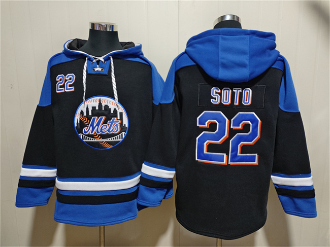Personalized Men’s New York Mets #22 Juan Soto Black Blue Ageless Must-Have Lace-Up Pullover Hoodie