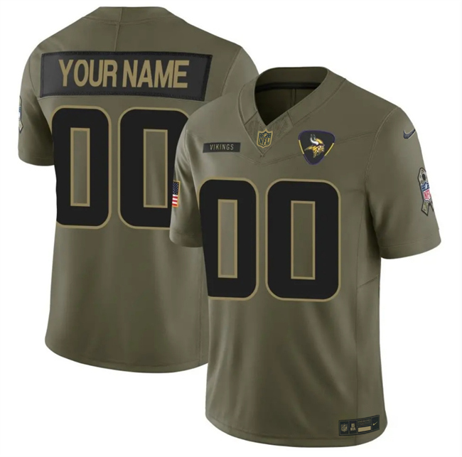 Personalized Men’s Minnesota Vikings Active Player Olive 2025 F.U.S.E. Salute to Service Limited Stitched Football Jersey