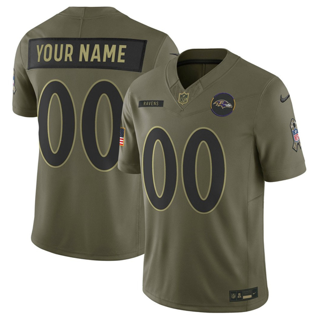 Personalized Youth Baltimore Ravens Active Player Olive 2025 F.U.S.E. Salute to Service Limited Stitched Football Jersey