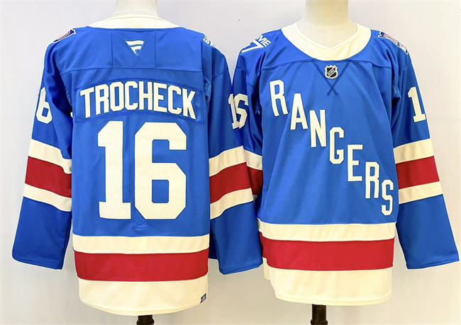 Personalized Men’s New York Rangers #16 Vincent Trocheck Blue 2025 Stitched Hockey Jersey