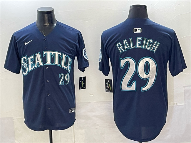 Personalized Men’s Seattle Mariners #29 Cal Raleigh Navy Limited Stitched jersey