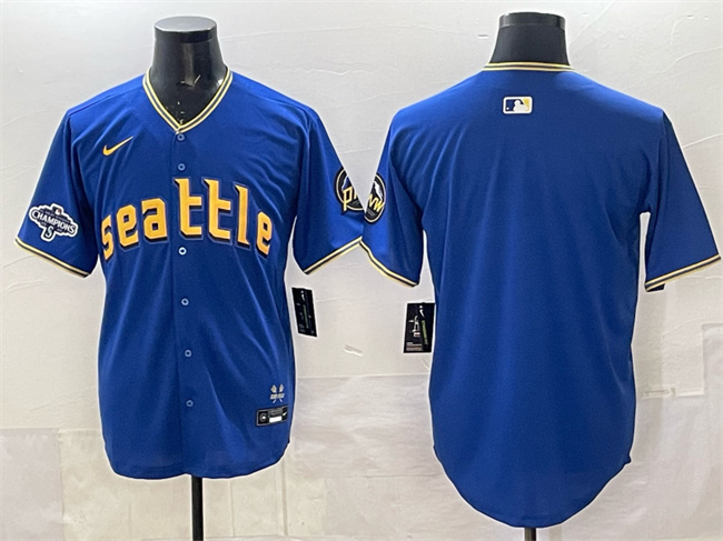 Personalized Men’s Seattle Mariners Blank Royal With 2025 AL West Division Champions Patch City Connect Limited Stitched Baseball Jersey
