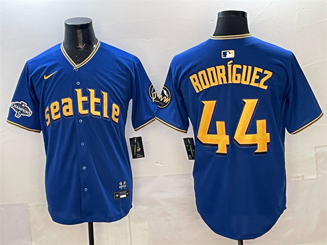 Personalized Men’s Seattle Mariners #44 Julio Rodriguez Royal With 2025 AL West Division Champions Patch City Connect Limited Stitched Baseball Jersey