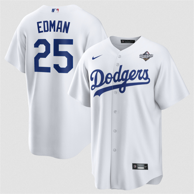Personalized Men’s Los Angeles Dodgers #25 Tommy Edman White 2025 World Series Home Cool Base Stitched Baseball Jersey