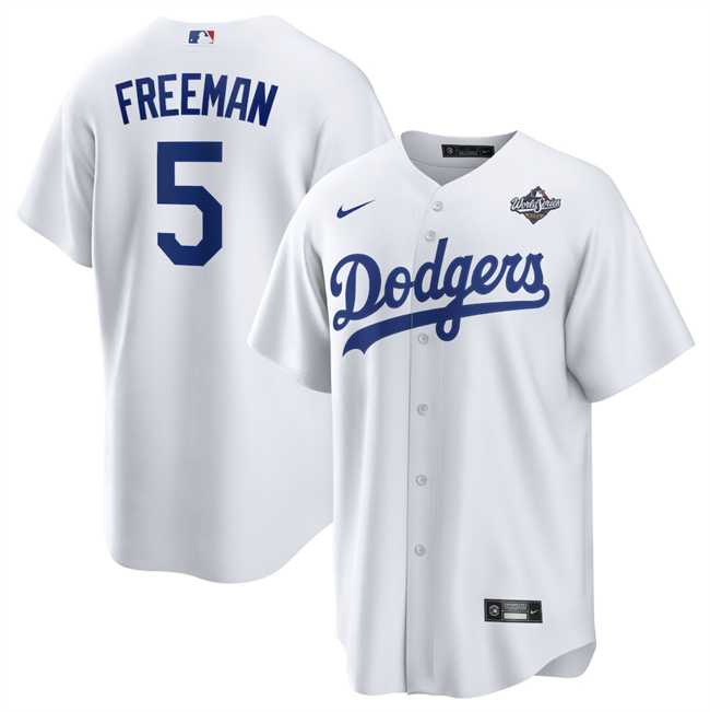 Personalized Men’s Los Angeles Dodgers #5 Freddie Freeman White 2025 World Series Home Cool Base Stitched Baseball Jersey