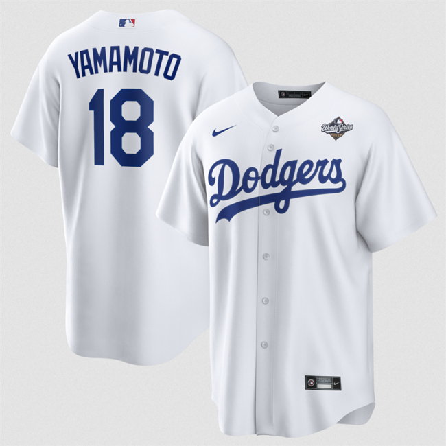 Personalized Men’s Los Angeles Dodgers #18 Yoshinobu Yamamoto White 2025 World Series Home Cool Base Stitched Baseball Jersey