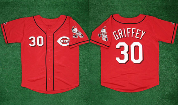 Personalized Men’s Cincinnati Reds #30 Ken Griffey Jr. Red 2005 With Team Patch Stitched Baseball Jersey