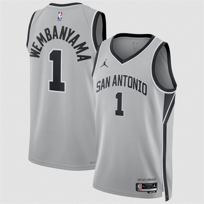 Personalized Men’s San Antonio Spurs #1 Victor Wembanyama Silver 2025 Statement Edition Stitched Basketball Jersey