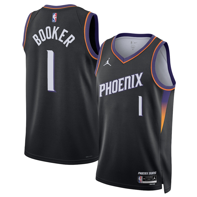 Personalized Men’s Phoenix Suns #1 Devin Booker Black 2025 Statement Edition Stitched Basketball Jersey