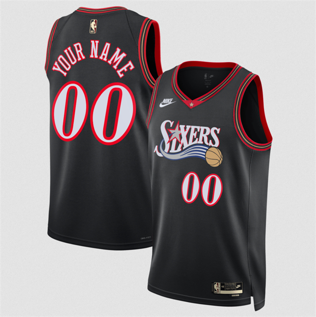 Personalized Men’s Philadelphia 76ers Active Player Black 2025 Classic Edition Stitched Jersey