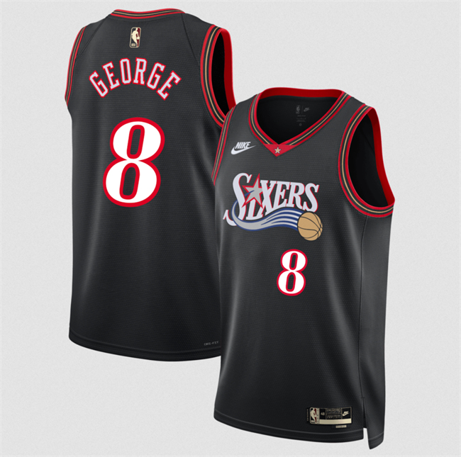 Personalized Men’s Philadelphia 76ers #8 Paul George Black 2025 Classic Edition Stitched Jersey