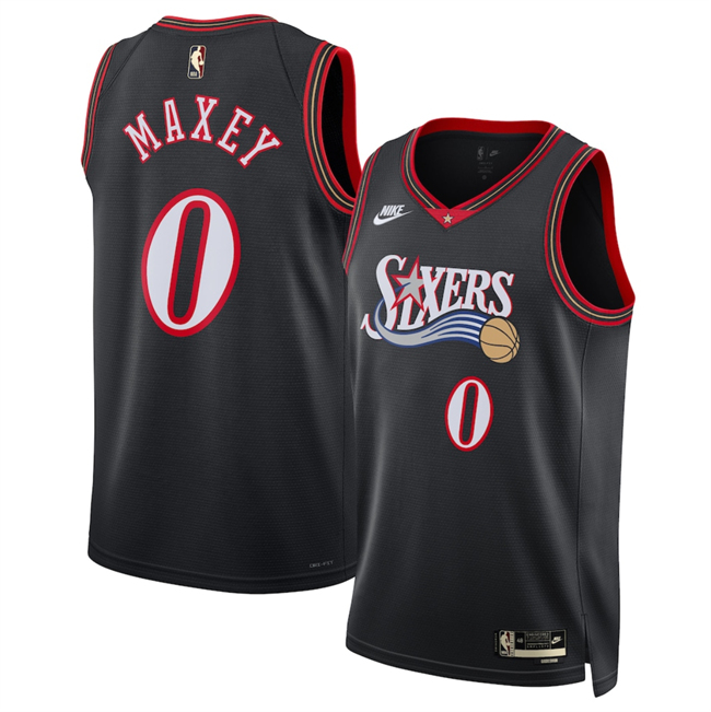 Personalized Men’s Philadelphia 76ers #0 Tyrese Maxey Black 2025 Classic Edition Stitched Jersey