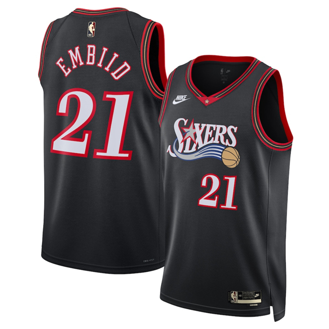 Personalized Men’s Philadelphia 76ers #21 Joel Embiid Black 2025 Classic Edition Stitched Jersey