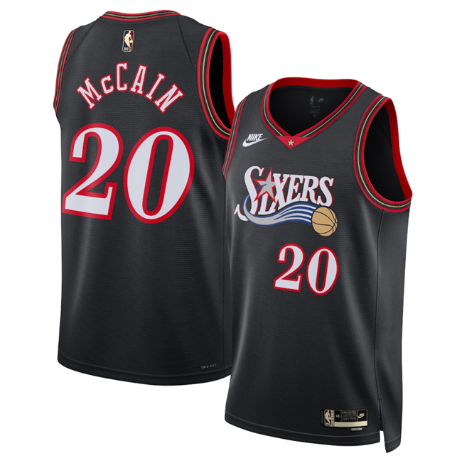 Personalized Men’s Philadelphia 76ers #20 Jared McCain Black 2025 Classic Edition Stitched Jersey