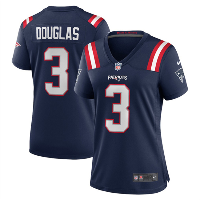 Personalized Women’s New England Patriots #3 Demario Douglas Navy 2025 Stitched Game Jersey(Run Small)