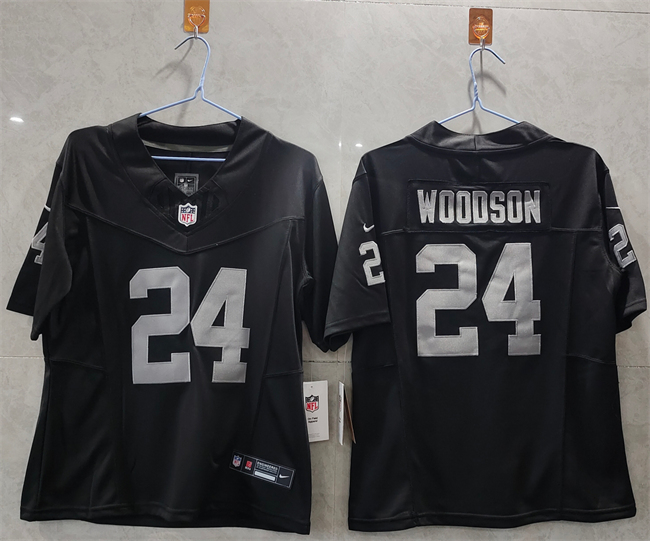 Personalized Women’s Las Vegas Raiders #24 Charles Woodson Black 2025 F.U.S.E. Stitched Jersey(Run Small)