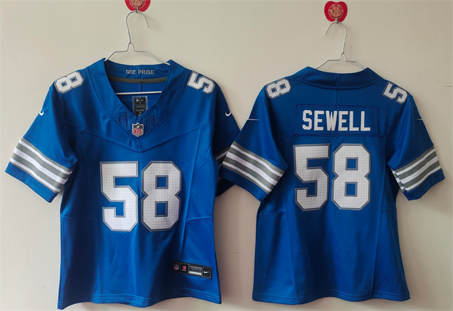 Personalized Women’s Detroit Lions #58 Penei Sewell Blue 2024 F.U.S.E. Limited Stitched Jersey(Run Smaller)