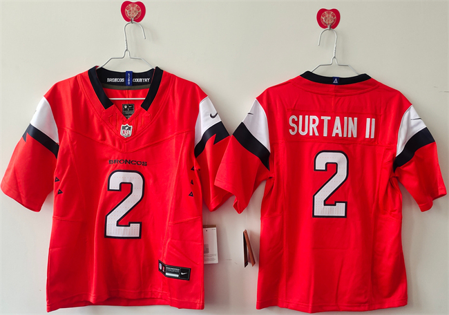 Personalized Women’s Denver Broncos #2 Pat Surtain II Orange 2024 F.U.S.E Throwback Stitched Jersey(Run Small)