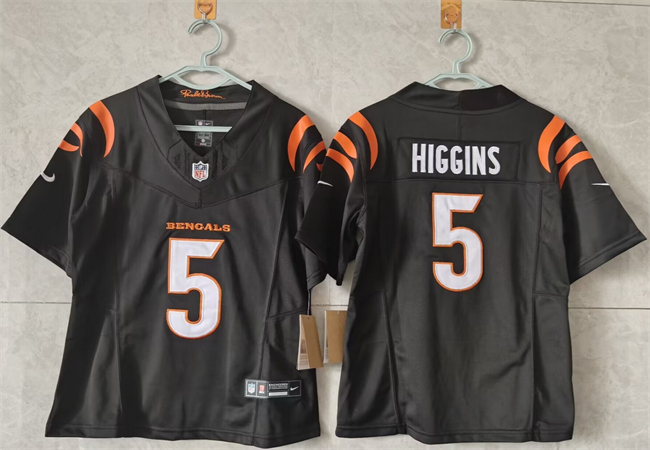 Personalized Women’s Cincinnati Bengals #5 Tee Higgins Black F.U.S.E. Stitched Football Jersey(Run Small)