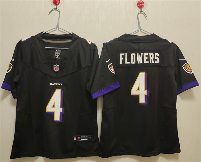 Personalized Women’s Baltimore Ravens #4 Zay Flowers Black Football Jersey(Run Small)