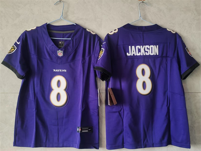 Personalized Women’s Baltimore Ravens #8 Lamar Jackson Purple Football Jersey(Run Small)