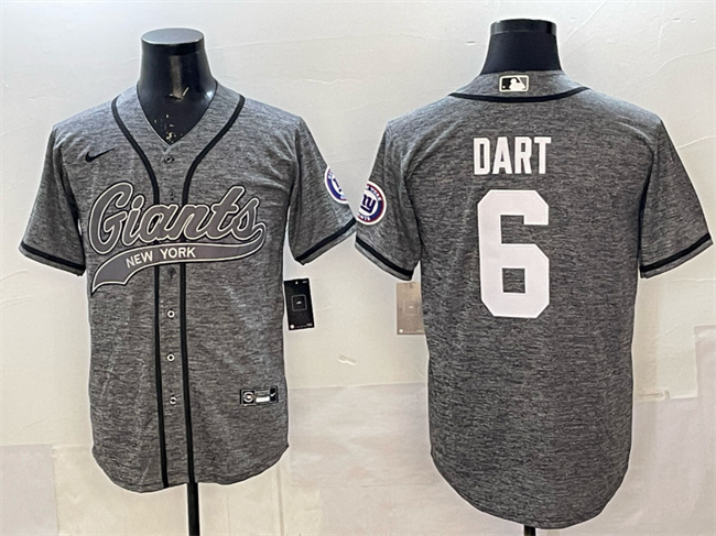 Personalized Men’s New York Giants #6 Jaxson Dart Gray With Patch Cool Base Stitched Baseball Jersey