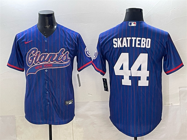 Personalized Men’s New York Giants #44 Cam Skattebo Royal Pinstripe With Patch Cool Base Stitched Baseball Jersey