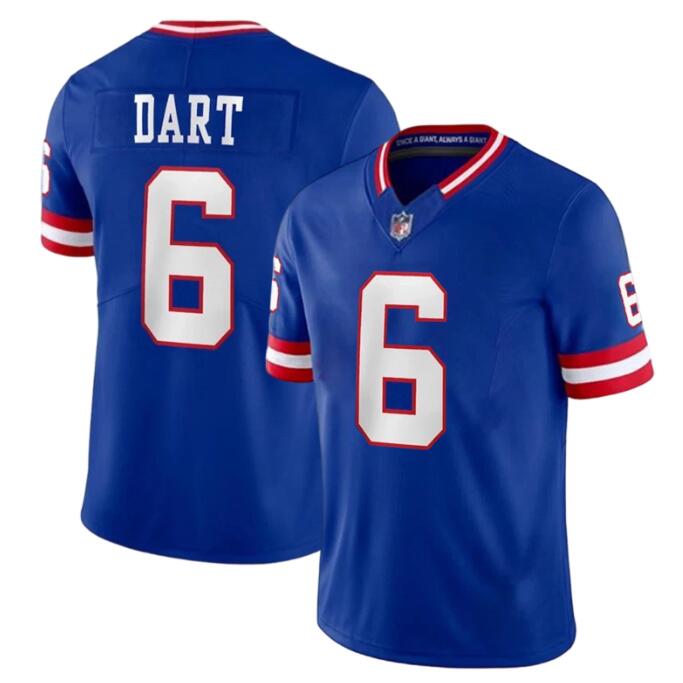 Personalized New York Giants #6 Jaxson Dart Blue 2025 Draft F.U.S.E. Classic Untouchable Limited Stitched Jersey