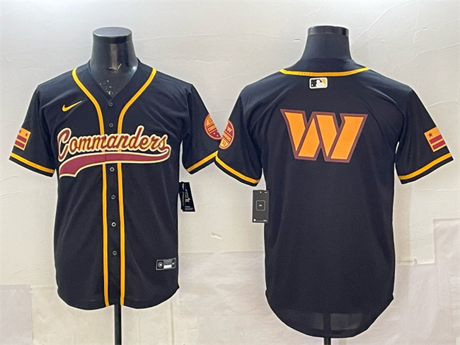 Personalized Men’s Washington Commanders Team Big Logo Black Limited Stitched Baseball Jersey