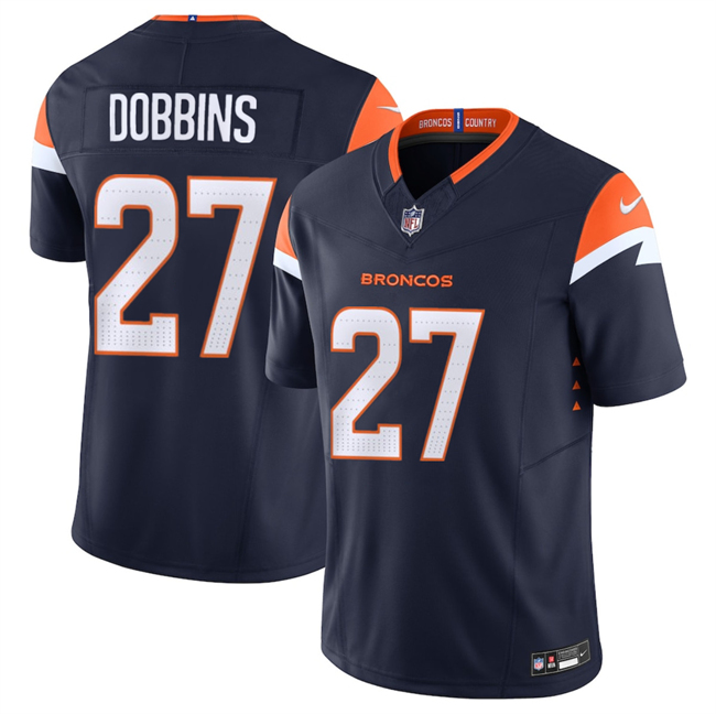 Personalized Men’s Denver Broncos #27 J.K. Dobbins Navy F.U.S.E. Limited Stitched Football Jersey