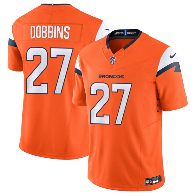 Personalized Men’s Denver Broncos #27 J.K. Dobbins Orange 2025 F.U.S.E. Limited Stitched Football Jersey