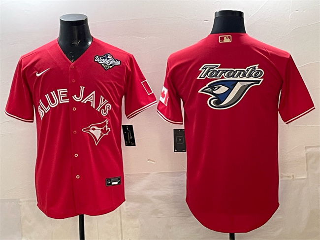 Personalized Men’s Toronto Blue Jays Team Big Logo Red 2025 World Series Home Cool Base Stitched Baseball Jersey