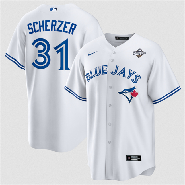 Personalized Men’s Toronto Blue Jays #31 Max Scherzer White 2025 World Series Home Cool Base Stitched Baseball Jersey