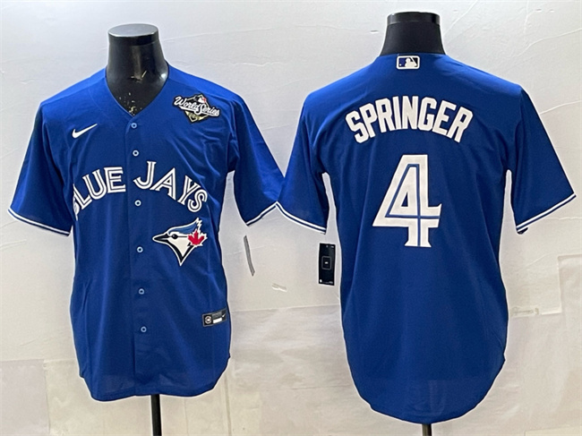 Personalized Men’s Toronto Blue Jays #4 George Springer Navy 2025 World Series Home Cool Base Stitched Baseball Jersey