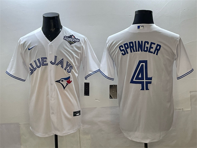 Personalized Men’s Toronto Blue Jays #4 George Springer White 2025 World Series Home Cool Base Stitched Baseball Jersey