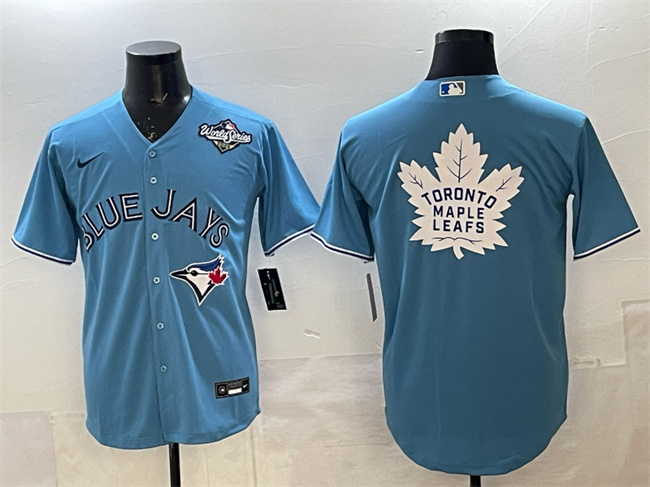 Personalized Men’s Toronto Blue Jays & Leafs Blue 2025 World Series With White Leafs Logo Cool Base Stitched Baseball Jersey