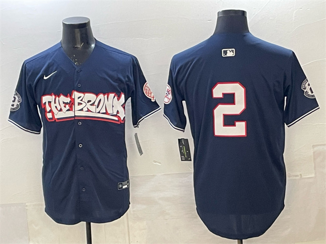 Personalized Men’s New York Yankees #2 Derek Jeter Navy Bronx Graffiti V2 Limited Stitched Baseball Jersey