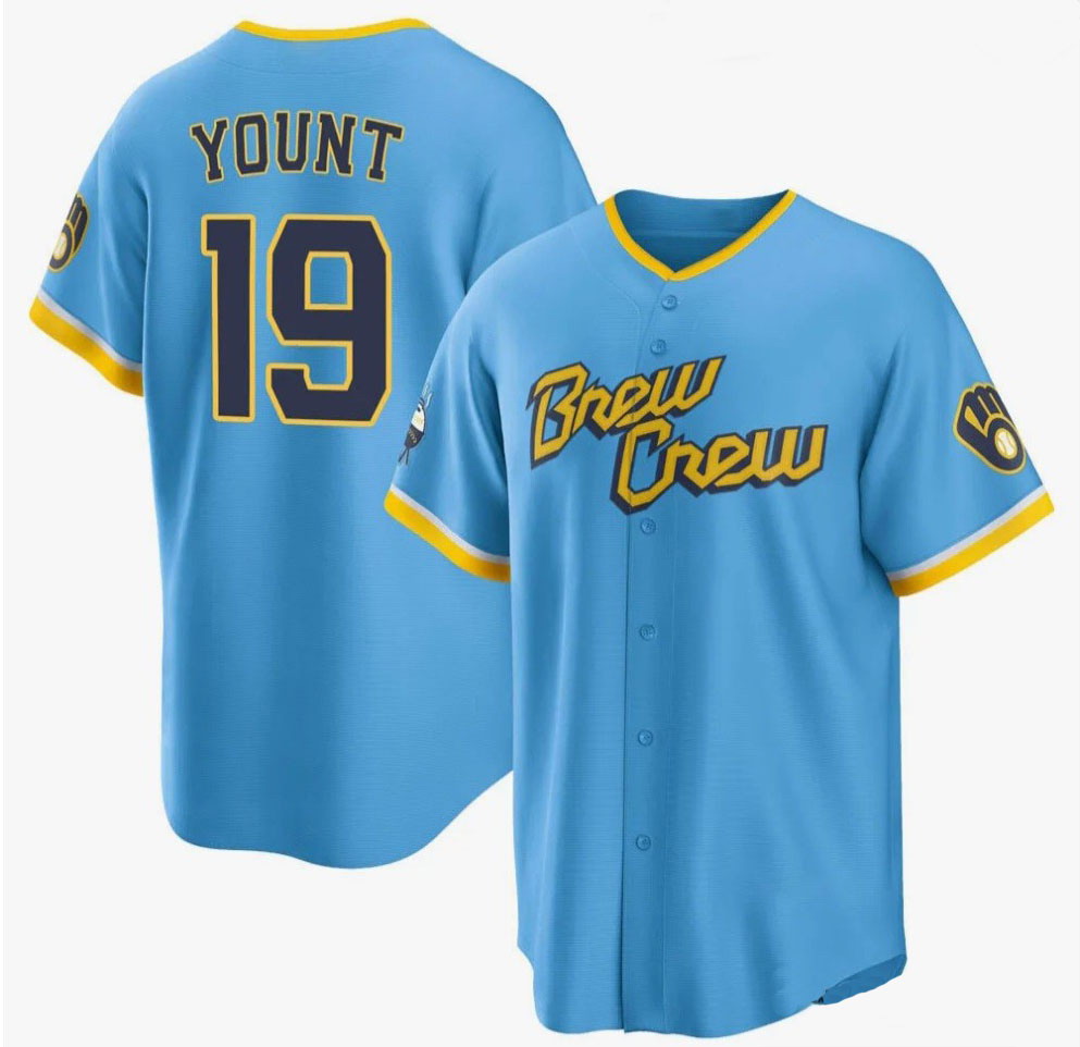 Personalized Men’s Milwaukee Brewers #19 Robin Yount 2O22 City Connect Powder Blue Jersey