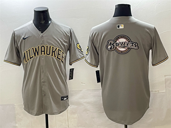Personalized Men’s Milwaukee Brewers Team Big Logo Grey Home Limited Stitched Jersey