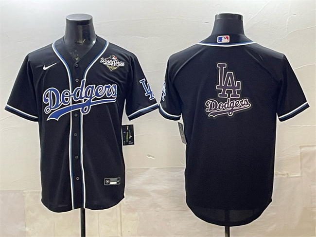 Personalized Men’s Los Angeles Dodgers Team Big Logo Black Fashion 2025 World Series Cool Base Stitched Baseball Jersey 004